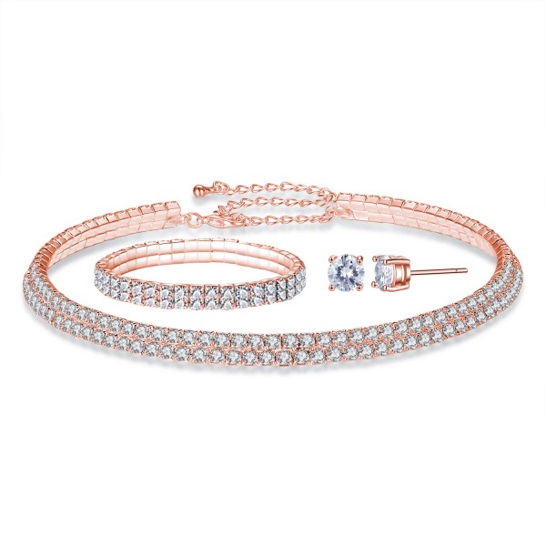 Rose Gold Double Row Tri-Set Made with Crystals From Swarovski®