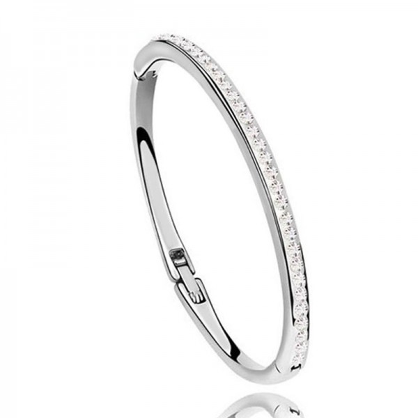 Slim lined Rhodium Plated Bangle with Cubic zirconia 