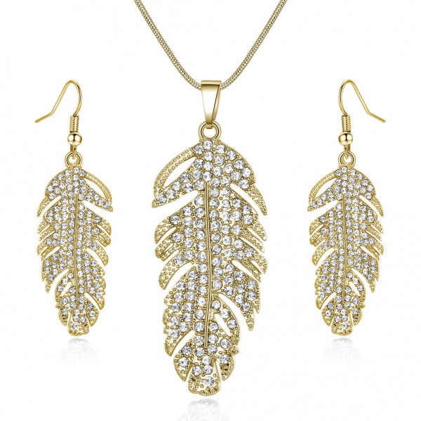 FEATHER DROP EARRINGS & PENDANT SET Made with Crystals from Swarovski®