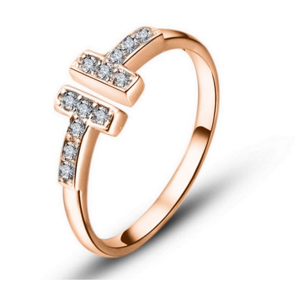 Adjustable Rose Gold Crystal T-Ring