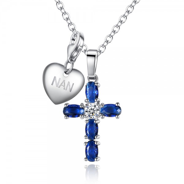 BLUE SAPPHIRE CROSS PENDANT INCLUDING CHOICE OF CHARM