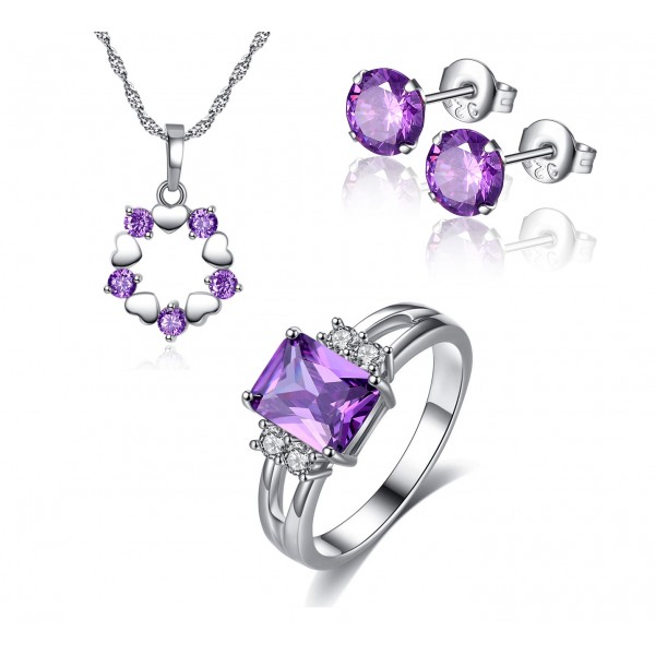 Amethyst Simulated Sapphire Four piece Set