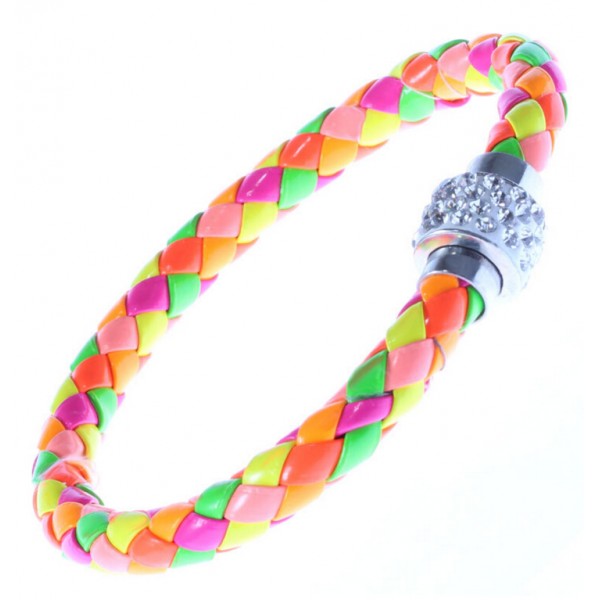 Rainbow Leather Crystal Clasp Bracelet