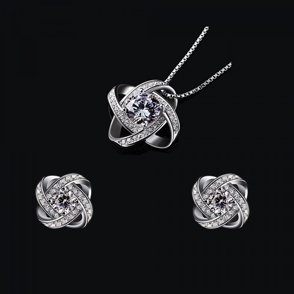 Silver CZ Knot Crystal Set