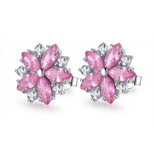 Pink Crystal Flower Earrings