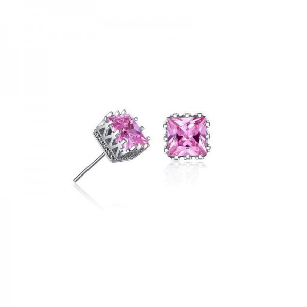 Pink Crystal Square Stud Earrings Made with Crystals from Swarovski®