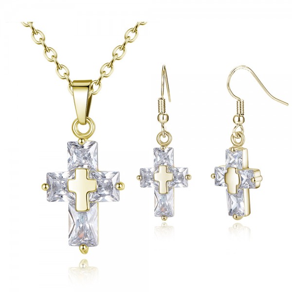 Gold Crystal Cross Set