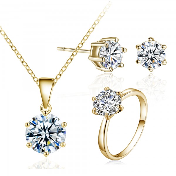 GOLD CRYSTAL SOLITAIRE TRI-SET WITH CRYSTALS FROM SWAROVSKI®