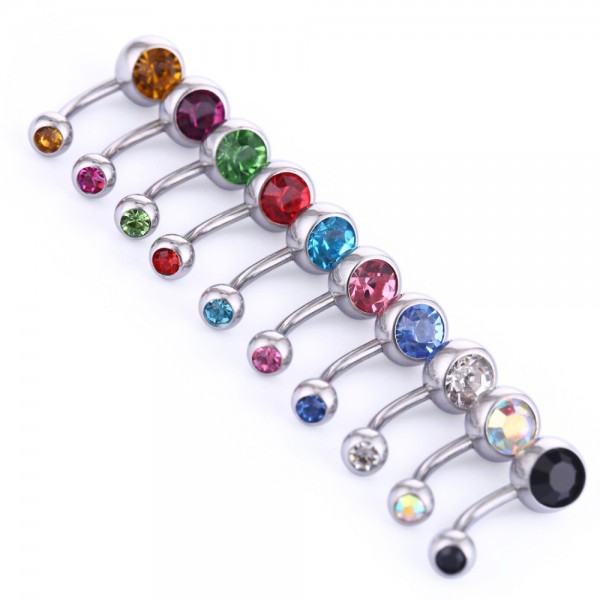 10 Piece Multi Colour Crystal Belly Bar Set