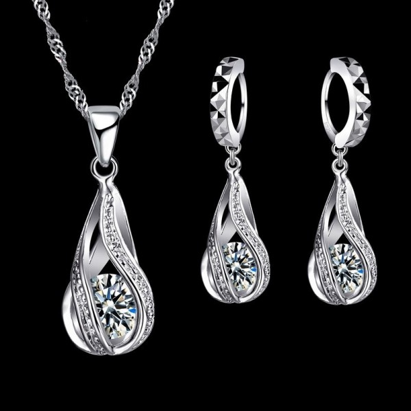 Geometric Crystal Drop Sterling Silver Set