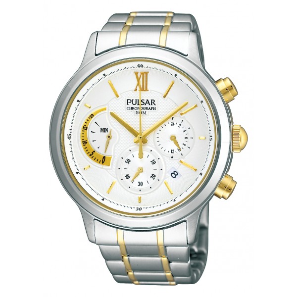 Gents Two Tone Stainless Steel Pulsar Chronograph Quartz Watch