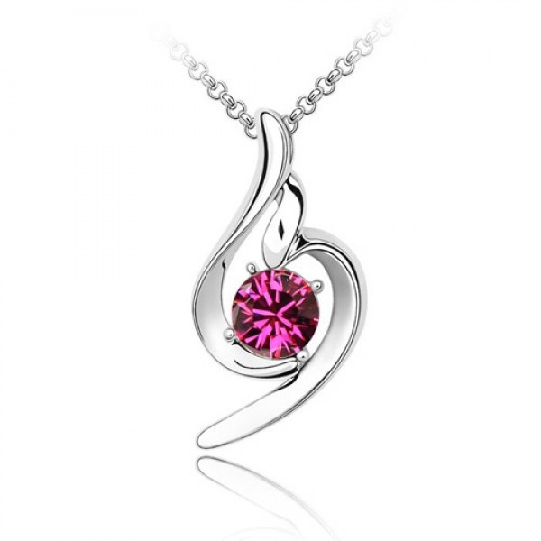 Hot Pink Swirl Rhodium Plated Ring Pendant Made with Czech Crystals