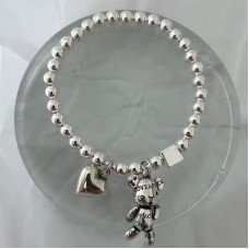 Love & Peace Bear Bracelet in Silver colour stretch 16-20cm