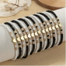 Gold Tone Stretch Bracelet Set - Beads and Heart Charm - One of Each Colour