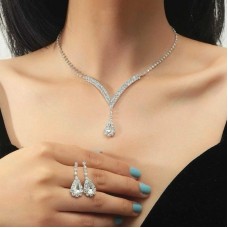 AAA Crystal Jewellery Set - Earrings and Necklace Clear, Red, Blue & Black Options