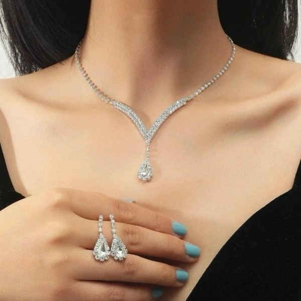 AAA Crystal Jewellery Set - Earrings and Necklace Clear, Red, Blue & Black Options