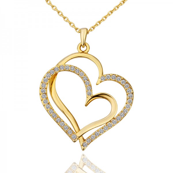 Gold plated Twin Heart Pendant Made with Czech Crystals