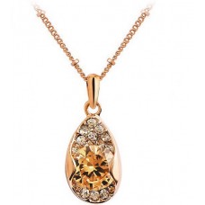 Large Rose Gold plated Solitaire Amber Leaf Pendant with crystals from Swarovski®