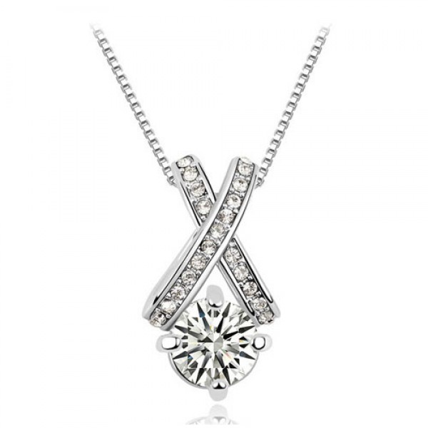 Rhodium PlatedSolitaire Cross Pendant Made with Czech Crystals