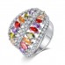 2.5 CARAT Marquis Cut Multi Coloured Lab-Created Sapphire Rhodium Plated Ring