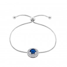 Rhodium Plated 2 Carat Brilliant Cut Blue Lab-Created Sapphire Bracelet