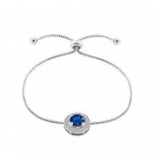 Rhodium Plated 2 Carat Brilliant Cut Blue Lab-Created Sapphire Bracelet