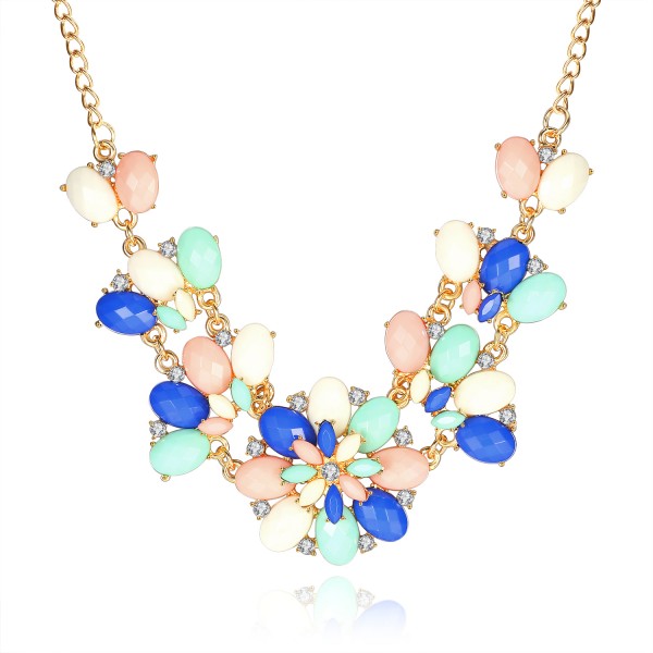 Pastel Flower Bead & Crystals Statement Necklace