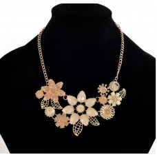 Peach and Champagne Flower & Crystals Statement Necklace