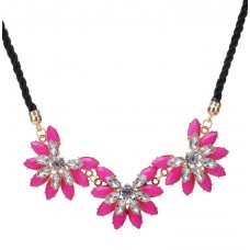 Pink Flower & Crystals Statement Necklace