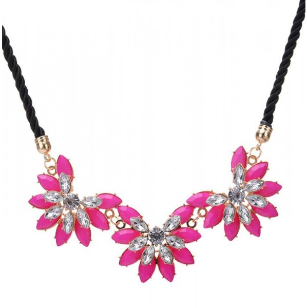 Pink Flower & Crystals Statement Necklace