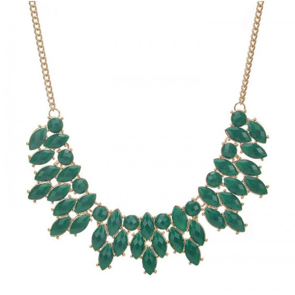  Emerald Green Beads and Gold Coloured Statement Necklace 