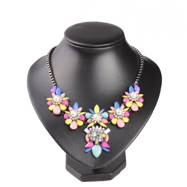 Pastel Flower & Crystals Statement Necklace