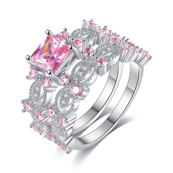 Double Band Princess Pink Crystal Ring