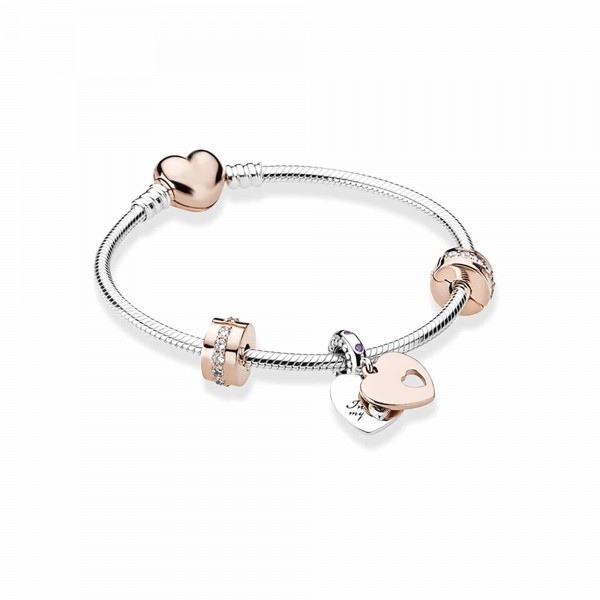 In My Heart Silver & Rose Gold Charm Bracelet 18.5CM