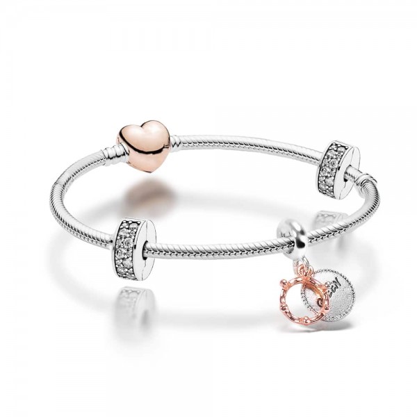 “Queen” Silver & Rose Gold Charm Bracelet 18.5CM