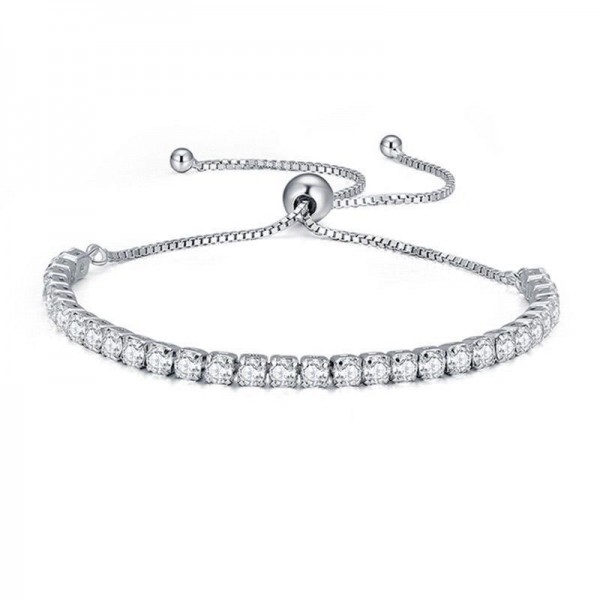 CZ Tennis Bracelet Adjustable 16-23CM Silver Plated Rhodium