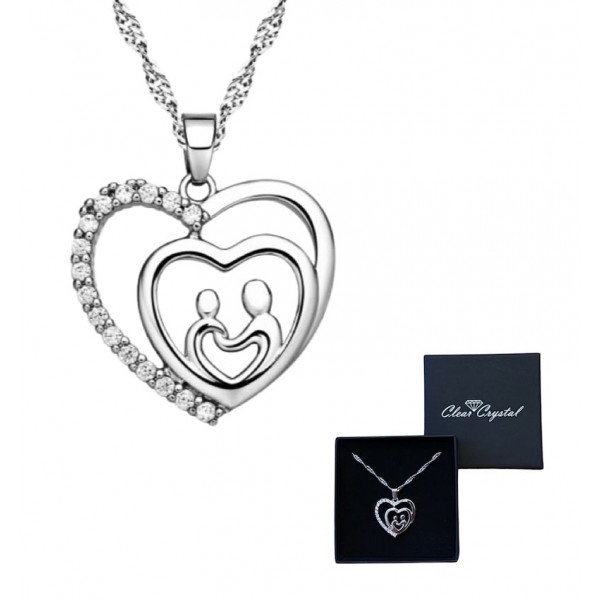 Mother & Child Crystal Heart Necklace