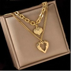 Gold Angel wing and Heart double necklace