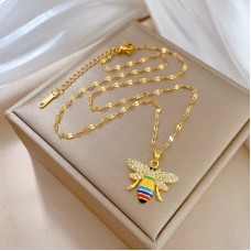Gold multicoloured crystals and Bee pendant