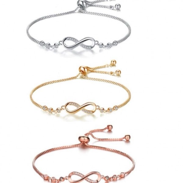 Infinity Crystal Bracelet with Adjustable Strap - Available in Silver, Gold or Rose Gold