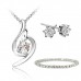 Clear Swirl Pendant & Earrings Set with Rhodium Plated Plating & Single Row Tennis Bracelet