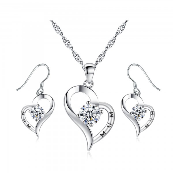 Heart Shaped Crystal & Rhodium Plated Plating Set for Mum made with fine Austrian Crystals