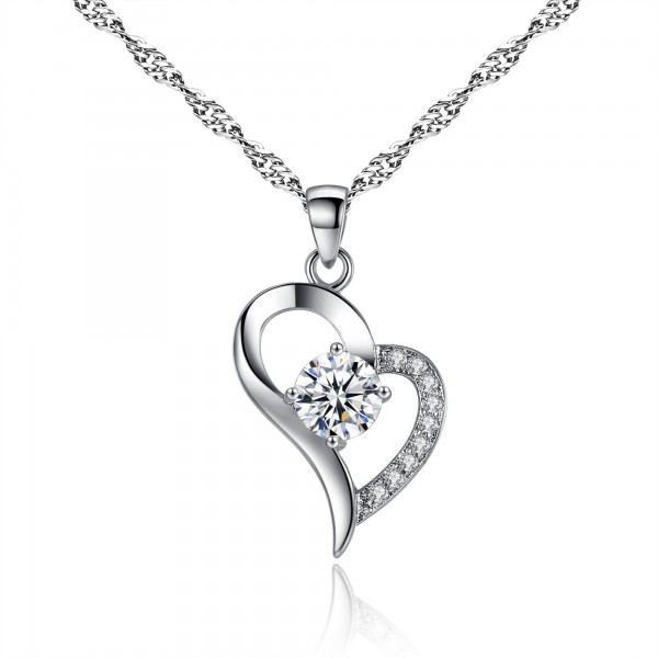 HEART SHAPED CRYSTAL & RHODIUM PLATED PENDANT WITH CRYSTALS with fine Austrian Crystals