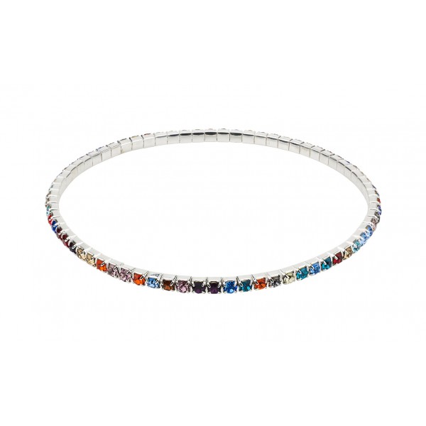 Single Row Multi Coloured Ankle Tennis Bracelet made with Cubic zirconia Crystals & Sterling Silver