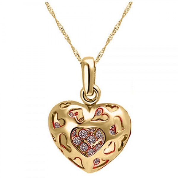 Filagree Rose Gold plated Heart Pendant Made with Czech Crystals