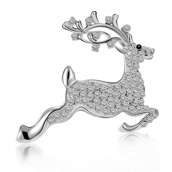 Reindeer Brooch with crystals from Swarovski® Rhodium Plated