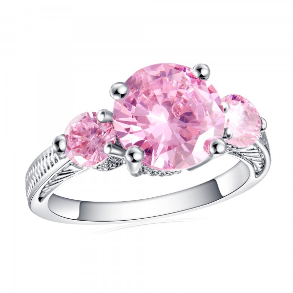 2.5 CARAT Brilliant Cut Pink Lab-Created Sapphire Rhodium Plated Ring