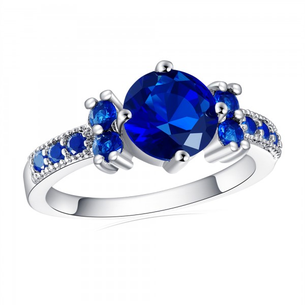 2.33 CARAT Brilliant Cut Blue Lab-Created Sapphire Rhodium Plated Ring