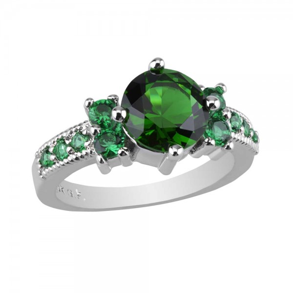 2.33 CARAT Emerald  Brilliant Cut Rhodium Plated Rings
