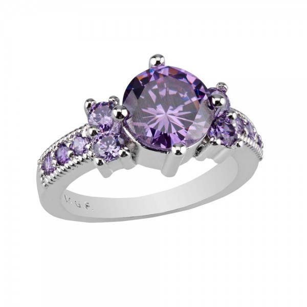 2.33 CARAT  Amethyst Brilliant Cut  Rhodium Plated Rings